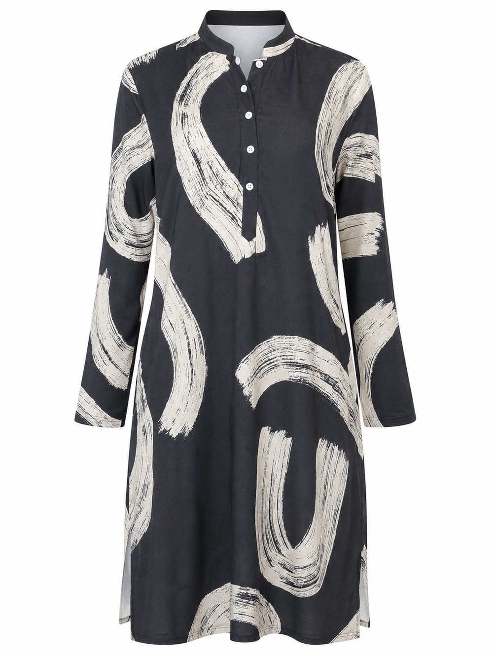 UN-CUFFED | Modern Art Kurta Shirt Side Slits Pockets Mandarin Collar Men's | M